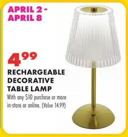 Boscov's RECHARGEABLE DECORATIVE TABLE LAMP offer