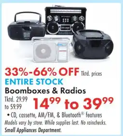 Boscov's ENTIRE STOCK Boomboxes & Radios offer