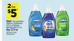 Dollar General Dawn Dish Liquid Ultra Original or Antibacterial 15.5 oz. or Platinum Refreshing Rain 13.2 oz offer