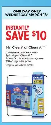 Dollar General Mr. Clean Spin Mop or Clean All Power Scrubber offer