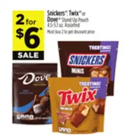 Dollar General Snickers , Twix or Dove Stand Up Pouch offer