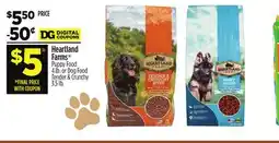Dollar General Heartland Farms Puppy Food 4 lb. or Dog Food Tender & Crunchy 3.5 lb offer