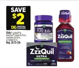 Dollar General Vicks ZzzQuil or PureZzzs Liquid 12-24 oz., Gummies 24-42 ct. or Tablets 12 ct offer