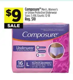 Dollar General ComposureTM Men's, Women's or Unisex Protective Underwear offer