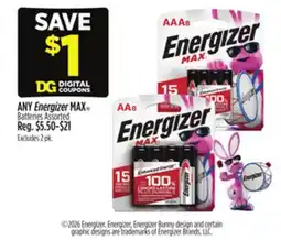 Dollar General ANY Energizer MAX Batteries offer