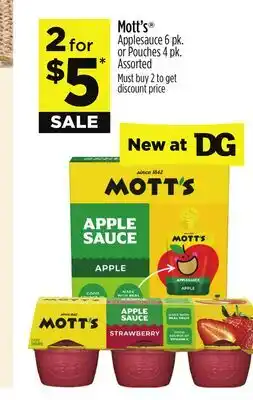 Dollar General Mott's Applesauce 6 pk. or Pouches 4 pk. Assorted offer