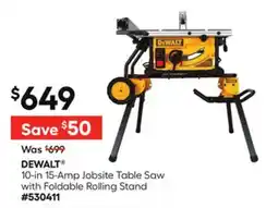 Lowe's 10-in 15-Amp Jobsite Table Saw with Foldable Rolling Stand offer