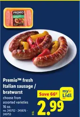 Lidl Premio fresh Italian sausage / bratwurst offer