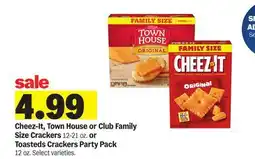Meijer Cheez-It, Town House or Club Family Size Crackers 12-21 oz. or Toasteds Crackers Party Pack 12 oz offer