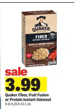Meijer Quaker Fiber, Fruit Fusion or Protein Instant Oatmeal offer