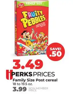 Hy-Vee Family Size Post cereal offer