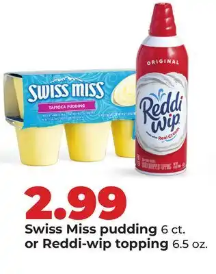 Hy-Vee Swiss Miss pudding 6 ct. or Reddi-wip topping 6.5 oz offer