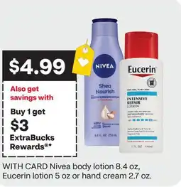 CVS Nivea body lotion 8.4 oz, Eucerin lotion 5 oz or hand cream 2.7 oz offer