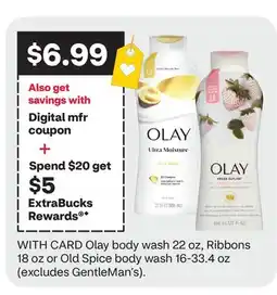 CVS Olay body wash 22 oz, Ribbons 18 oz or Old Spice body wash 16-33.4 oz offer