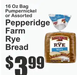 The Food Emporium 16 Oz Bag Pumpernickel or Assorted Pepperoni Farm Rye Bread offer