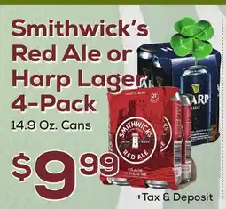 DeCicco & Sons Smithwick's Red Ale or Harp Lager 4-Pack offer