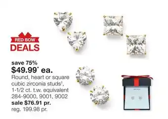 JC Penney Round, heart or square cubic zirconia studs‡ offer