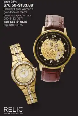 JC Penney Relic by Fossil women's gold-tone or men's brown strap automatic offer