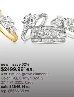 JC Penney 4 ct. t.w. lab-grown diamond◊ Color F-G, Clarity VS2-SI2 offer