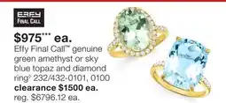 JC Penney Effy Final Call genuine green amethyst or sky blue topaz and diamond ring◊ offer