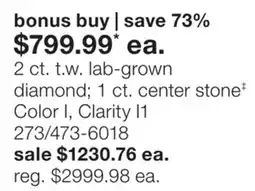 JC Penney 2 ct. t.w. lab-grown diamond 1 ct. center stone‡ Color I, Clarity I1 offer