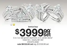 JC Penney 5 ct. t.w. lab-grown diamond 3 ct. center stone◊ Color G-I, Clarity SI1-SI2 offer