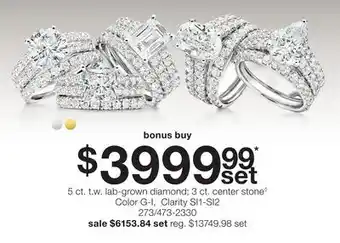 JC Penney 5 ct. t.w. lab-grown diamond 3 ct. center stone◊ Color G-I, Clarity SI1-SI2 offer