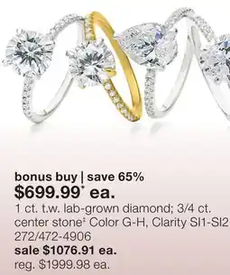 JC Penney 1 ct. t.w. lab-grown diamond 3/4 ct. center stone‡ Color G-H, Clarity SI1-SI2 offer
