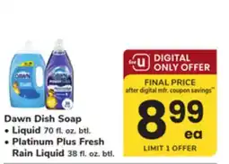 ACME Dawn Dish Soap Liquid 70 fl. oz. btl. Platinum Plus Fresh Rain Liquid 38 fl. oz. btl offer
