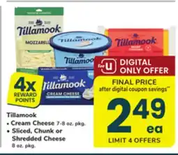 ACME Tillamook Cream Cheese 7-8 oz. pkg. Sliced, Chunk or Shredded Cheese 8 oz. pkg offer