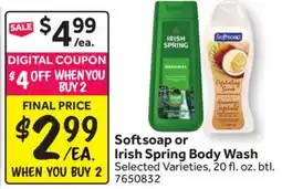 Stop&Shop Softsoap or Irish Spring Body Wash offer