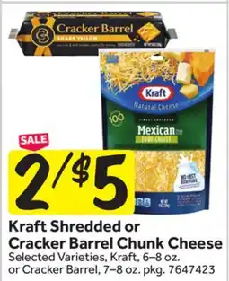 Stop&Shop Kraft Shredded or Cracker Barrel Chunk Cheese offer