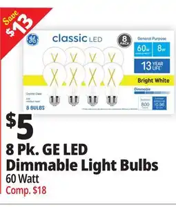 Ocean State Job Lot 8 Pk. GE LED Dimmable Light Bulbs offer