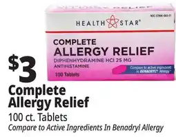 Ocean State Job Lot Health Star 25 mg Complete Allergy Relief 100 Tablets offer