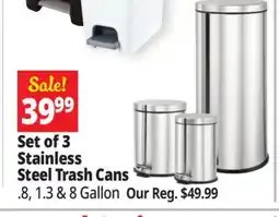Ocean State Job Lot Set of 3 Stainless Steel Trash Cans offer