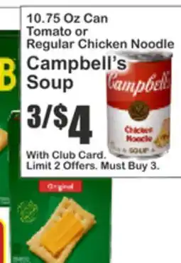 Food Universe 10.75 Oz Can Tomato or Regular Chicken Noodle Campbell's Soup offer