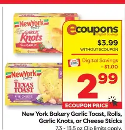 Weis Markets New York Bakery Garlic Toast, Rolls, Garlic Knots, or Cheese Sticks offer