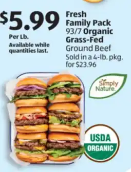 Aldi Fresh Family Pack 93/7 Organic Grass-Fed Ground Beef offer