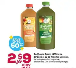 Grocery Outlet Bolthouse Farms 100% Juice Smoothie offer