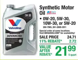 Menards Synthetic Motor Oil offer
