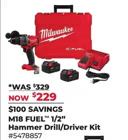 Runnings Milwaukee M18 FUEL 1/2 Hammer Drill/Driver Kit offer