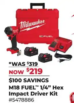Runnings Milwaukee M18 FUEL 1/4 Hex Impact Driver Kit offer