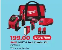 Runnings Milwaukee M12 4 Tool Combo Kit offer
