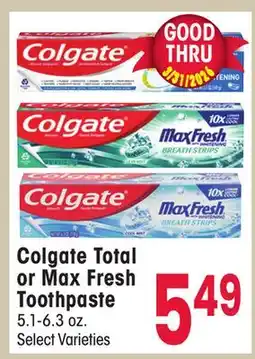 Jewel-Osco Colgate Total or Max Fresh Toothpaste offer