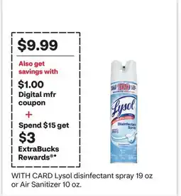 CVS Lysol disinfectant spray 19 oz or Air Sanitizer 10 oz offer