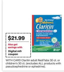 CVS Claritin adult RediTabs 30 ct. or children's 30 ct offer