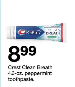 Target Crest Clean Breath 4.6-oz. peppermint toothpaste offer