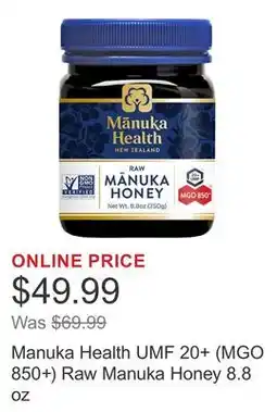 Costco Manuka Health UMF 20+ (MGO 850+) Raw Manuka Honey 8.8 oz offer