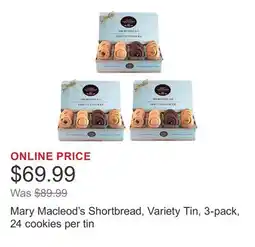 Costco Mary Macleod's Shortbread, Variety Tin, 3-pack, 24 cookies per tin offer