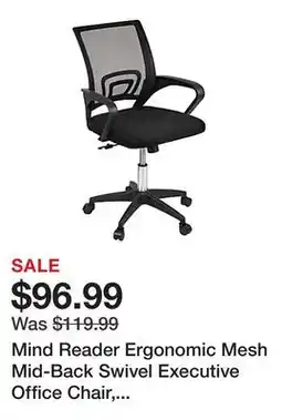 Office Depot Mind Reader Ergonomic Mesh Mid-Back Swivel Executive Office Chair, Black offer